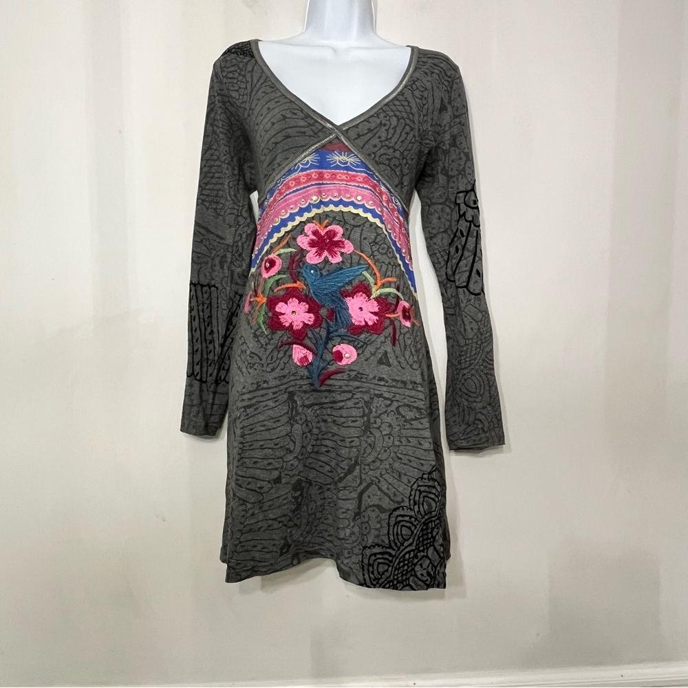 Floral Patterned Gray Dress